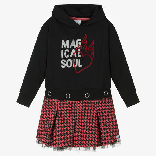 Boboli-فستان هودي قطن جيرسي لون أسود وأحمر | Childrensalon Outlet
