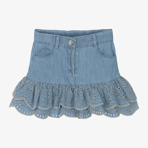 Boboli-Girls Blue Cotton Chambray Skirt | Childrensalon Outlet