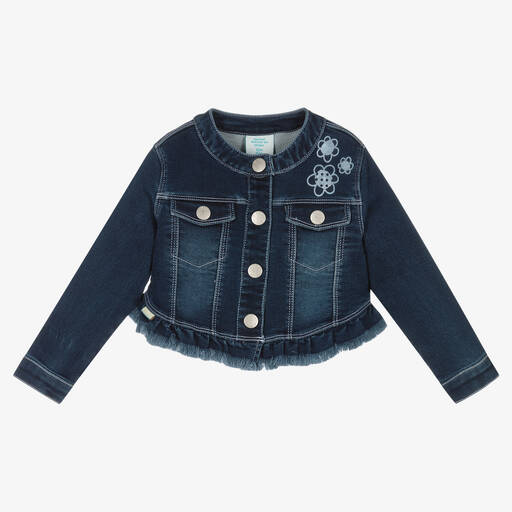 Boboli-Girls Blue Cotton Floral Jacket | Childrensalon Outlet