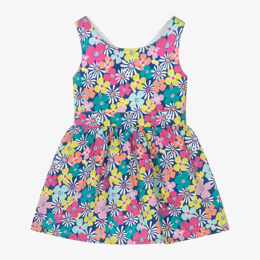 Boboli-Girls Blue Floral Cotton Dress | Childrensalon Outlet
