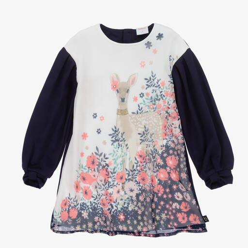 Boboli-Girls Blue & Ivory Deer Dress | Childrensalon Outlet