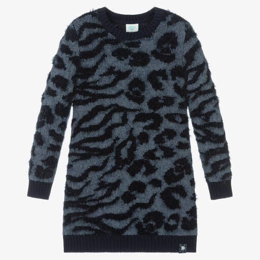 Boboli-Girls Blue Leopard Knit Dress | Childrensalon Outlet