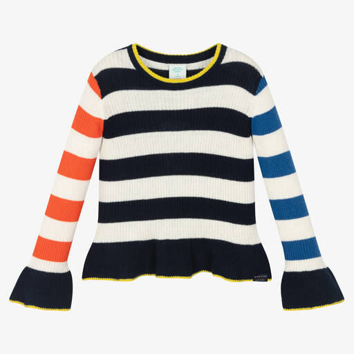Boboli-Girls Blue Stripe Knit Sweater | Childrensalon Outlet