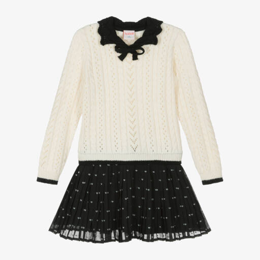 Boboli-Girls Cable Knit Voile Dress | Childrensalon Outlet