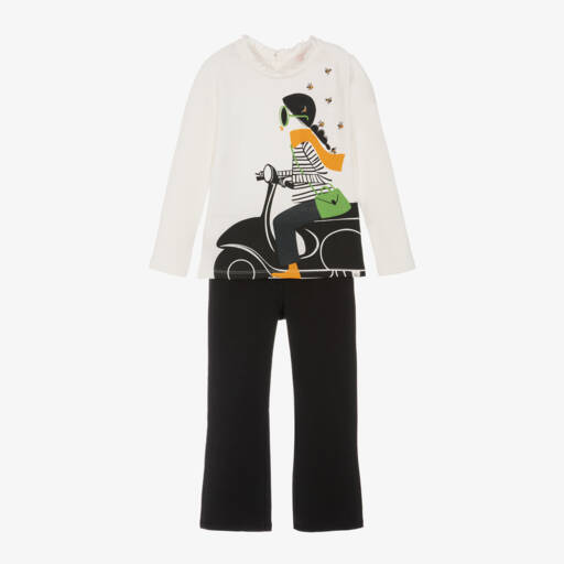 Boboli-Girls Cream & Ebony Trousers Ensemble | Childrensalon Outlet
