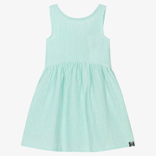Boboli-فستان قطن سيرسوكر مقلم لون أخضر | Childrensalon Outlet