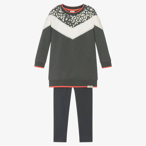 Boboli-Girls Grey Cotton Leggings Set | Childrensalon Outlet