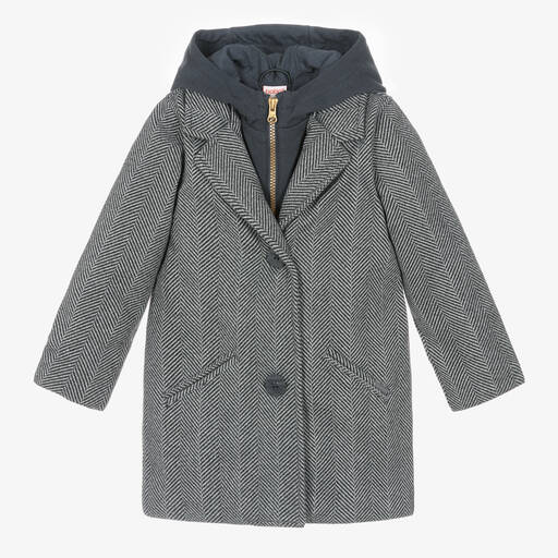 Boboli-Girls Grey Herringbone Coat | Childrensalon Outlet