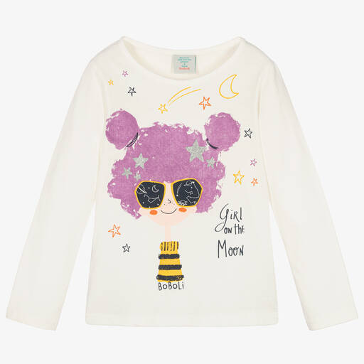 Boboli-Girls Ivory Cotton Graphic Top | Childrensalon Outlet