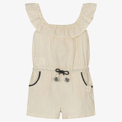 Boboli-Girls Ivory Cotton Striped Playsuit | Childrensalon Outlet