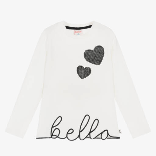 Boboli-Girls Ivory Embroidered Cotton Tee | Childrensalon Outlet