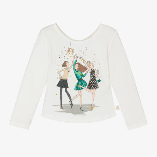 Boboli-Girls Ivory Long Sleeve Graphic Tee | Childrensalon Outlet