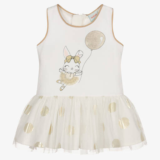 Boboli-فستان قطن جيرسي وتول لون عاجي | Childrensalon Outlet
