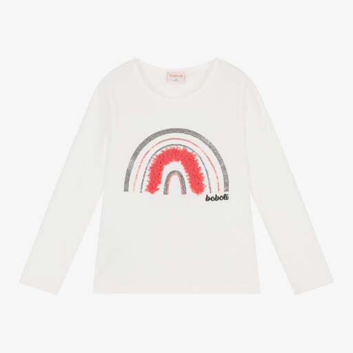 Boboli-Girls Ivory Rainbow Long Sleeve Tee | Childrensalon Outlet