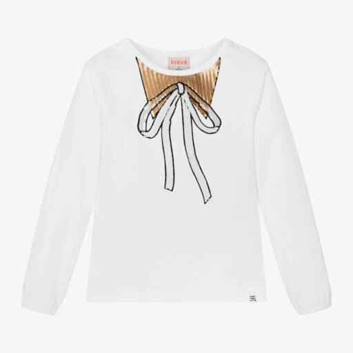 Boboli-Girls Long Sleeve Sequin Bow Tee | Childrensalon Outlet