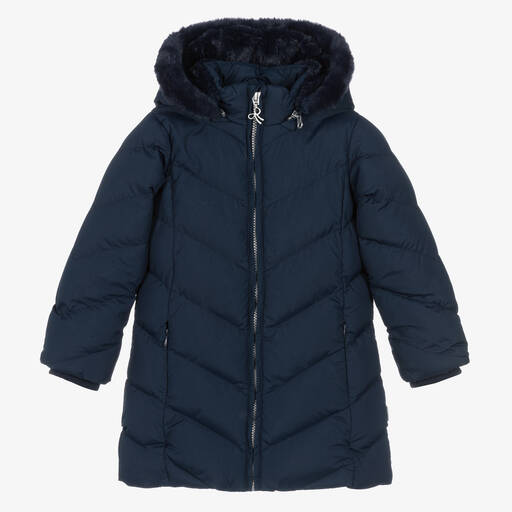Boboli-Girls Navy Blue Hooded Puffer Coat | Childrensalon Outlet