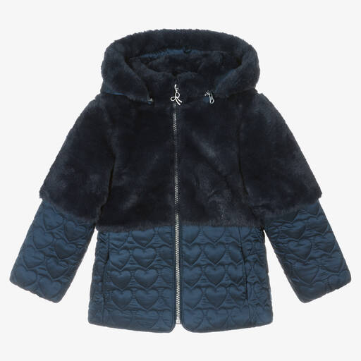 Boboli-Navyblauer gesteppter Kunstfellmantel für Mädchen | Childrensalon Outlet