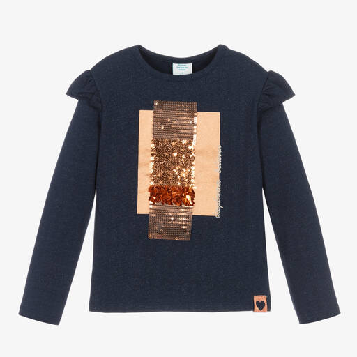 Boboli-Girls Navy Blue Sequinned Top | Childrensalon Outlet