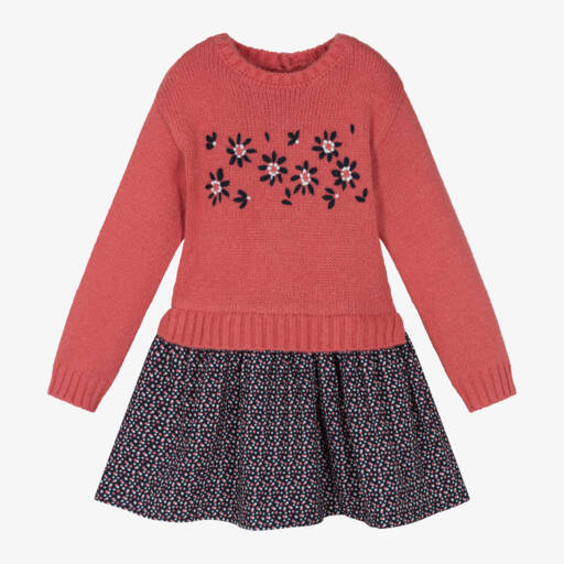 Boboli-Girls Navy Floral Knit Dress | Childrensalon Outlet