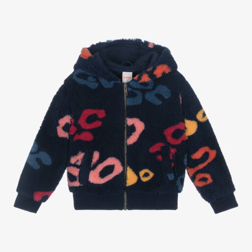 Boboli-Girls Navy Sherpa Hooded Jacket | Childrensalon Outlet