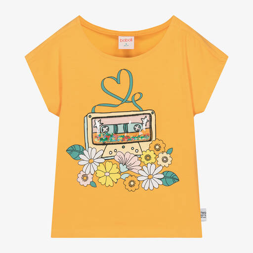 Boboli-تيشيرت قطن جيرسي لون برتقالي للبنات | Childrensalon Outlet