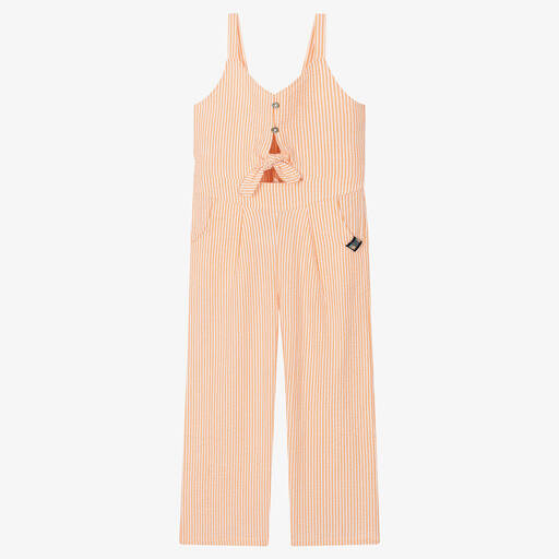 Boboli-Girls Orange Striped Seersucker Jumpsuit  | Childrensalon Outlet