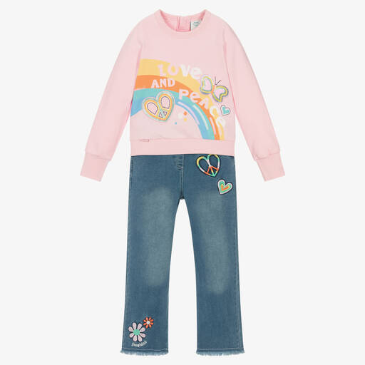 Boboli-طقم بنطلون قطن لون زهري وأزرق للبنات | Childrensalon Outlet