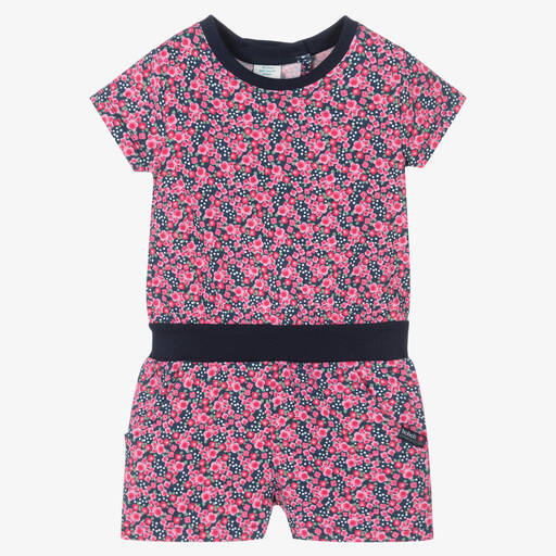 Boboli-Girls Pink Cotton Floral Playsuit | Childrensalon Outlet