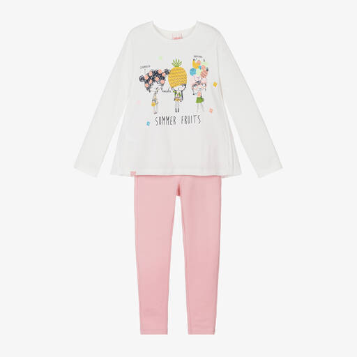 Boboli-Girls Pink Cotton Fruit Leggings Set | Childrensalon Outlet