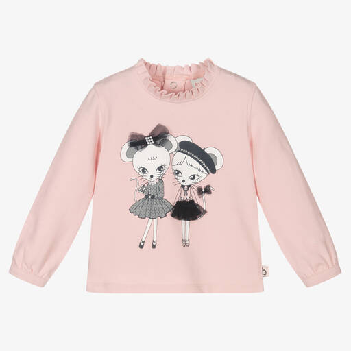 Boboli-Girls Pink Cotton Mouse Top | Childrensalon Outlet