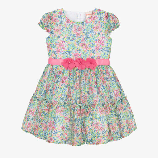 Boboli-Girls Pink & Green Floral Chiffon Dress | Childrensalon Outlet