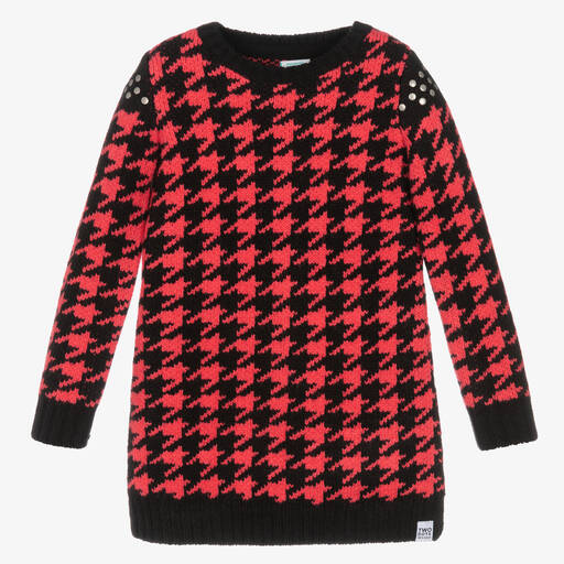 Boboli-Girls Pink Houndstooth Knitted Dress  | Childrensalon Outlet