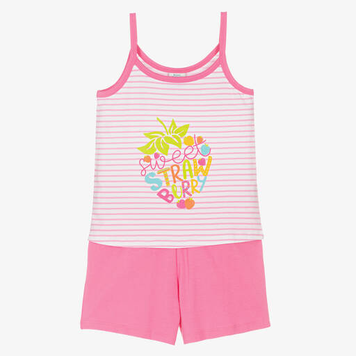 Boboli-Girls Pink Striped Cotton Short Pyjamas  | Childrensalon Outlet