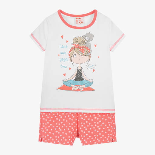 Boboli-Girls Pink & White Cotton Short Pyjamas | Childrensalon Outlet