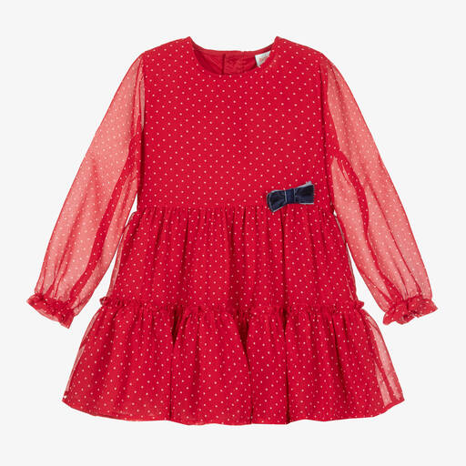 Boboli-Girls Red Chiffon Polka Dot Dress | Childrensalon Outlet