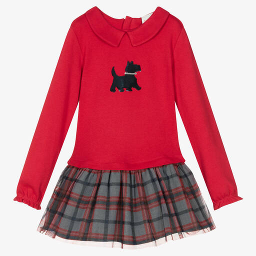 Boboli-طقم فستان قطن جيرسي لون أحمر | Childrensalon Outlet