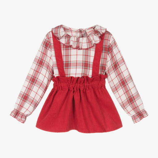 Boboli-Girls Red Tartan Skirt Ensemble | Childrensalon Outlet