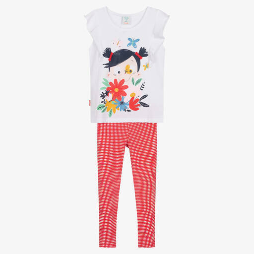 Boboli-Girls Red & White Cotton Leggings Set | Childrensalon Outlet