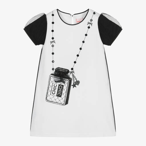 Boboli-Girls White Bag Print Cotton Dress | Childrensalon Outlet