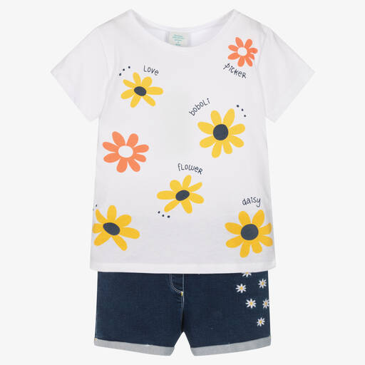 Boboli-Ensemble short coton bleu et blanc | Childrensalon Outlet