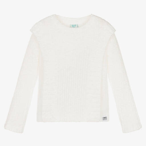 Boboli-Girls White Fluffy Knit Sweater | Childrensalon Outlet