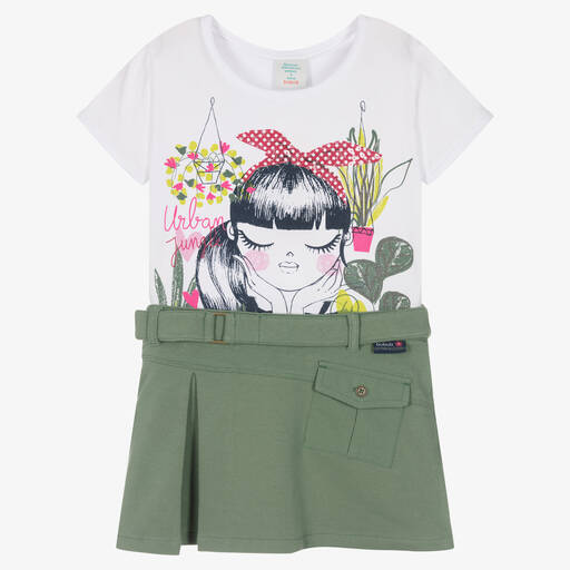 Boboli-Ensemble jupe coton blanc et vert | Childrensalon Outlet