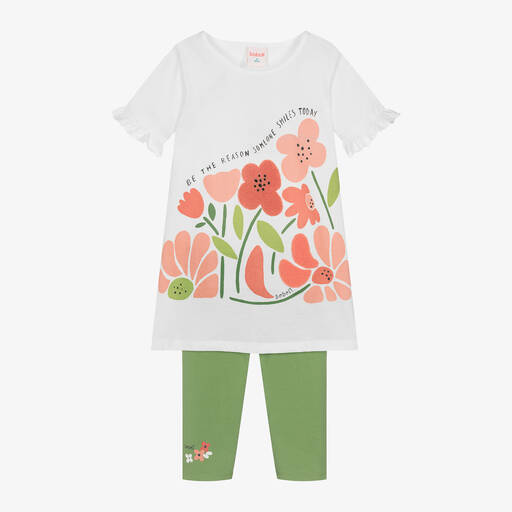 Boboli-Girls White & Green Flower Dress Set | Childrensalon Outlet