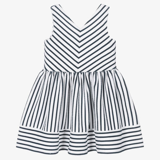 Boboli-Robe rayée blanche et bleu marine | Childrensalon Outlet