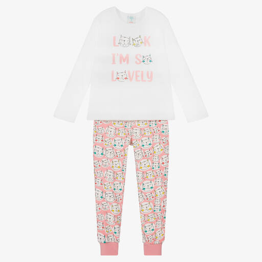 Boboli-Girls White & Pink Cat Pyjamas | Childrensalon Outlet