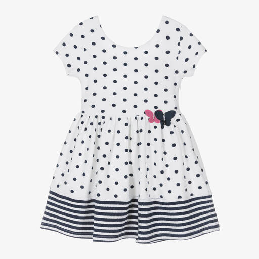 Boboli-Girls White Polka Dot Jersey Dress | Childrensalon Outlet