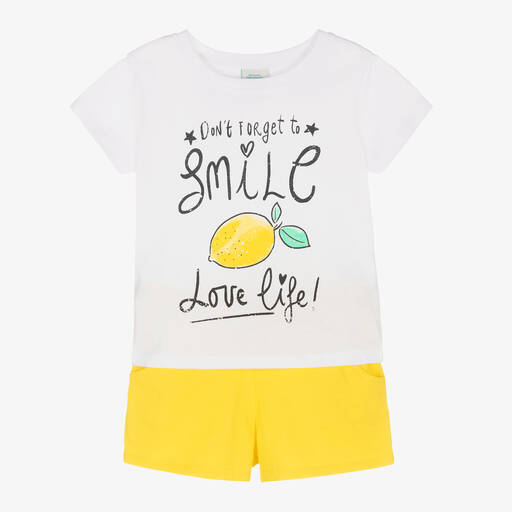 Boboli-Белая футболка и желтые шорты из хлопка | Childrensalon Outlet