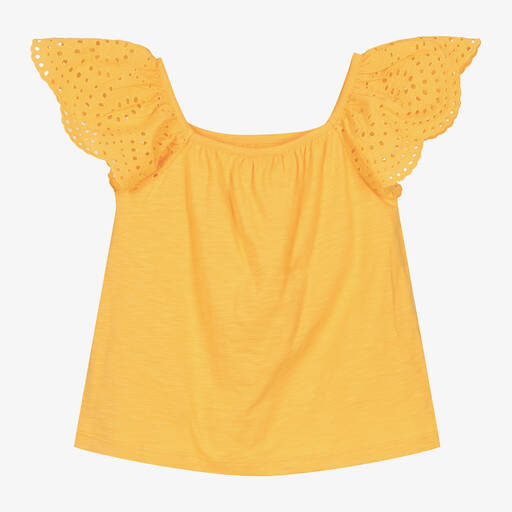 Boboli-Girls Yellow Cotton Jersey Blouse | Childrensalon Outlet