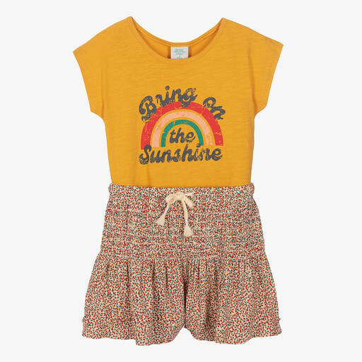 Boboli-Girls Yellow Cotton Shorts Set | Childrensalon Outlet