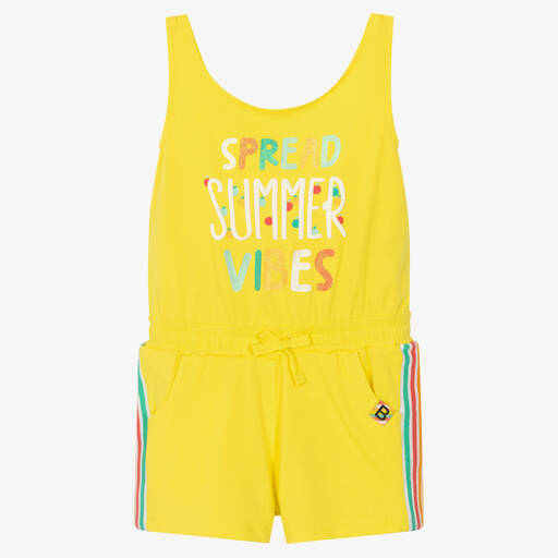 Boboli-Girls Yellow Cotton Slogan Playsuit | Childrensalon Outlet